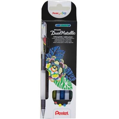 Pentel K110-4XZ Lot de 4 stylos à encre gel hybride double effet de couleur sur papier clair/foncé Pentel K110-4XZ Lot de 4 stylos à encre gel hybride double effet de couleur sur papier clair/foncé