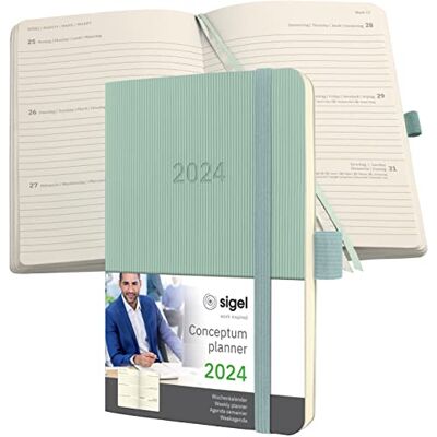 Sigel Conceptum C2439 Agenda semainier 2024, env. A6, vert, couverture souple, 176 pages, élastique, passant pour stylo, pochette d'archive, certifié PEFC, vert Sigel Conceptum C2439 Agenda semainier 2024, env. A6, vert, couverture souple, 176 pages, élastique, passant pour stylo, pochette d'archive, certifié PEFC, vert