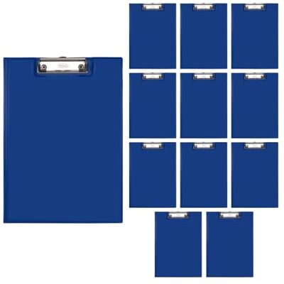 Idena Porte-bloc 90295 pour format A4, 12 pièces, format portrait, clip avec revêtement en PVC bleu, avec couvercle Idena Porte-bloc 90295 pour format A4, 12 pièces, format portrait, clip avec revêtement en PVC bleu, avec couvercle