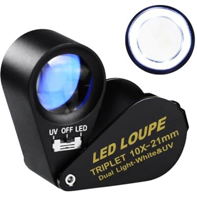 GAIN EXPRESS Hastings Loupe de bijoutier pliable avec 6 LED et lampes UV, 10 x pour pierres précieuses, bijoux, pièces de monnaie, timbres, etc GAIN EXPRESS Hastings Loupe de bijoutier pliable avec 6 LED et lampes UV, 10 x pour pierres précieuses, bijoux, pièces de monnaie, timbres, etc