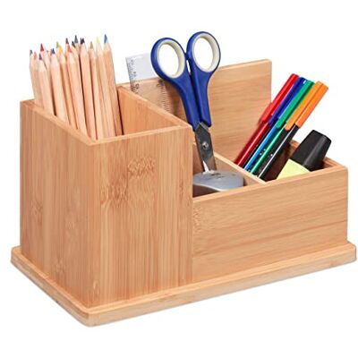 Relaxdays Organiseur de bureau en bambou 3 compartiments 14 x 24,5 x 14 cm Naturel Relaxdays Organiseur de bureau en bambou 3 compartiments 14 x 24,5 x 14 cm Naturel