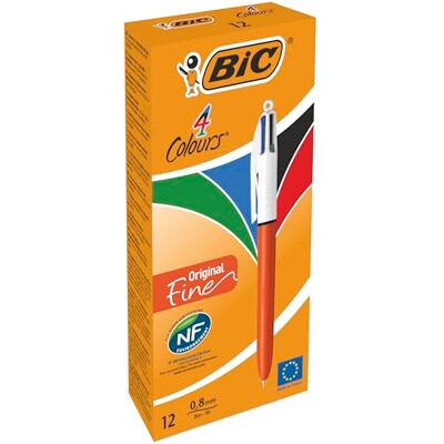 BIC 4 Couleurs Original Fine Stylo-Bille Rétractables Pointe Fine (0,8 mm) Boite de 12 BIC 4 Couleurs Original Fine Stylo-Bille Rétractables Pointe Fine (0,8 mm) Boite de 12