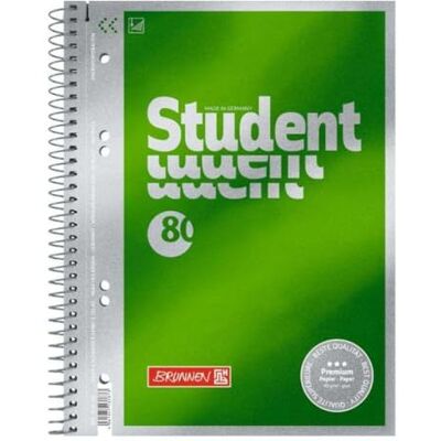 BRUNNEN Cahier de collège Premium Student Format A5, non ligné, 80 feuilles, vert BRUNNEN Cahier de collège Premium Student Format A5, non ligné, 80 feuilles, vert