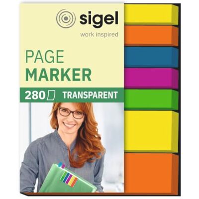 Sigel Hn616 Marque-Pages Adhésifs en Papier Transparent, 2 Tailles 5 X 2 cm et 5 X 0,6 cm, 280 Feuilles, 5 Couleurs Sigel Hn616 Marque-Pages Adhésifs en Papier Transparent, 2 Tailles 5 X 2 cm et 5 X 0,6 cm, 280 Feuilles, 5 Couleurs