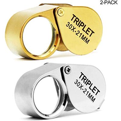 QiCheng&LYS Boîte à bijoux de poche loupe loupe, lentille en verre 30 x Loupe pour bijoux, pièces, timbres, antiquités et plus (doré et argenté) QiCheng&LYS Boîte à bijoux de poche loupe loupe, lentille en verre 30 x Loupe pour bijoux, pièces, timbres, antiquités et plus (doré et argenté)