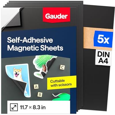 GAUDER Lot de 5 feuilles magnétiques autocollantes Papier magnétique découpable pour travaux manuels, photos et panneaux Film magnétique pour la maison, l'école et le bureau (DIN A4 297 x 210 mm GAUDER Lot de 5 feuilles magnétiques autocollantes Papier magnétique découpable pour travaux manuels, photos et panneaux Film magnétique pour la maison, l'école et le bureau (DIN A4 297 x 210 mm