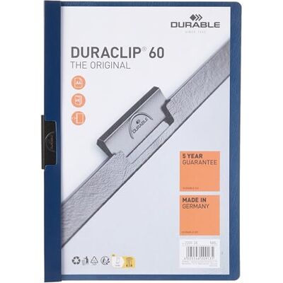 Durable 220928 Chemise à clip Duraclip Original 60, papier d'aluminium, jusqu'à 60 feuilles A4, bleu nuit, 25 unités Durable 220928 Chemise à clip Duraclip Original 60, papier d'aluminium, jusqu'à 60 feuilles A4, bleu nuit, 25 unités