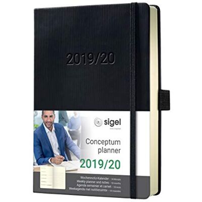 Sigel C2003 Agenda semainier et carnet 18 mois 2019/2020 Conceptum, couverture rigide, 14,8 x 21,3 cm, noir Sigel C2003 Agenda semainier et carnet 18 mois 2019/2020 Conceptum, couverture rigide, 14,8 x 21,3 cm, noir