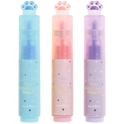 Back2Fun Lot de 3 surligneurs avec motif de patite 3D et corps holographique, marqueurs à pointe biseautée pour le matériel scolaire, tons pastel Back2Fun Lot de 3 surligneurs avec motif de patite 3D et corps holographique, marqueurs à pointe biseautée pour le matériel scolaire, tons pastel