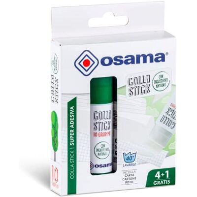 Osama S.p.A. Osama Colle Stick extra forte, 4 pièces + 1 gratuit, 10 g Set de colle bâton idéal pour papeterie scolaire, bureau et université Coulissant, résistant et adapté aux enfants, avec ingrédients Osama S.p.A. Osama Colle Stick extra forte, 4 pièces + 1 gratuit, 10 g Set de colle bâton idéal pour papeterie scolaire, bureau et université Coulissant, résistant et adapté aux enfants, avec ingrédients