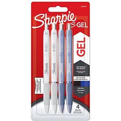Sharpie S-Gel Stylos gel Pointe moyenne (0,7 mm) Corps bleu glacier et blanc perle Encre bleue ou noire Lot de 4 Sharpie S-Gel Stylos gel Pointe moyenne (0,7 mm) Corps bleu glacier et blanc perle Encre bleue ou noire Lot de 4