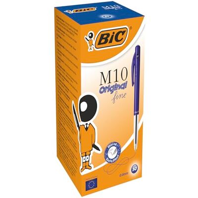 BIC M10 Original Stylos-Bille Rétractables Pointe Fine (0,8 mm) Encre De Couleur Bleue, Boîte de 50 BIC M10 Original Stylos-Bille Rétractables Pointe Fine (0,8 mm) Encre De Couleur Bleue, Boîte de 50