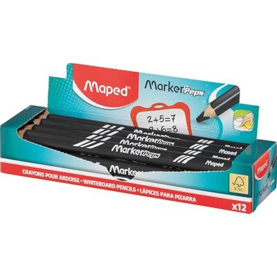 Maped 12 Crayons de Couleur Noirs pour Ardoise Marker'peps Wood Crayons Format Jumbo, Corps Triangulaire Mine Grasse, Bois FSC Effaçables à Sec Noir Maped 12 Crayons de Couleur Noirs pour Ardoise Marker'peps Wood Crayons Format Jumbo, Corps Triangulaire Mine Grasse, Bois FSC Effaçables à Sec Noir