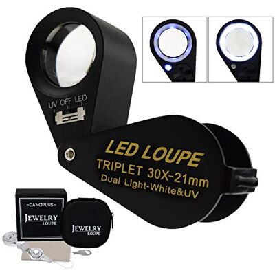 DANOPLUS Loupe 30x LED UV 21 mm Lentille Triplet Verre Optique de Poche Gem Loupe Outil Loupe Bijoutier Tampon Philatéliste Pièce Numismatique DANOPLUS Loupe 30x LED UV 21 mm Lentille Triplet Verre Optique de Poche Gem Loupe Outil Loupe Bijoutier Tampon Philatéliste Pièce Numismatique