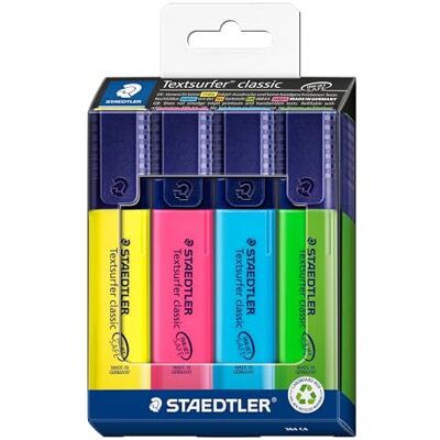 Staedtler 364 C4 Textsurfer Classic Lot de 4 surligneurs Couleurs assorties Staedtler 364 C4 Textsurfer Classic Lot de 4 surligneurs Couleurs assorties