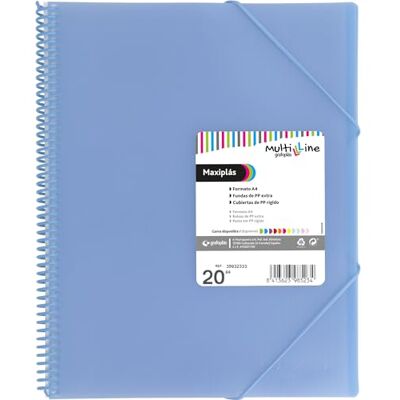 Grafoplás Classeur à spirales en plastique A4 Bleu clair 20 pochettes transparentes en polypropylène extra à spirale en PVC Idéal pour classer des documents et des notes Grafoplás Classeur à spirales en plastique A4 Bleu clair 20 pochettes transparentes en polypropylène extra à spirale en PVC Idéal pour classer des documents et des notes