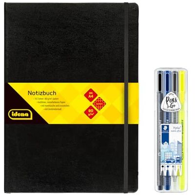 Idena 90336 Carnet de notes format A4 avec 192 pages quadrillées, avec kit STAEDTLER Triplus Mobile Office avec stylo à bille, porte-mine et surligneur Idena 90336 Carnet de notes format A4 avec 192 pages quadrillées, avec kit STAEDTLER Triplus Mobile Office avec stylo à bille, porte-mine et surligneur