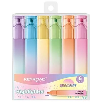 KEYROAD Surligneur / 4 mm/pour le bureau/pour l'école/pour le travail/boîtier opalescent/couleurs intenses/marquage précis/pointe biseautée/pour les étudiants / 6 pièces par paquet KEYROAD Surligneur / 4 mm/pour le bureau/pour l'école/pour le travail/boîtier opalescent/couleurs intenses/marquage précis/pointe biseautée/pour les étudiants / 6 pièces par paquet