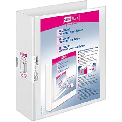 VELOFLEX 4139190 Velodur Classeur de présentation à 4 anneaux avec pochettes extérieures Blanc Format A4 295 x 315 x 70 cm VELOFLEX 4139190 Velodur Classeur de présentation à 4 anneaux avec pochettes extérieures Blanc Format A4 295 x 315 x 70 cm