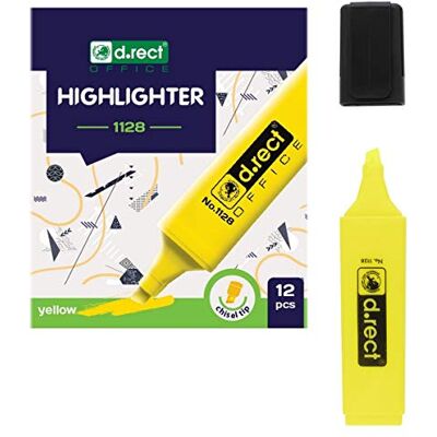 D.RECT 1128 Lot de 12 surligneurs avec pointe biseautée 12 jaune D.RECT 1128 Lot de 12 surligneurs avec pointe biseautée 12 jaune