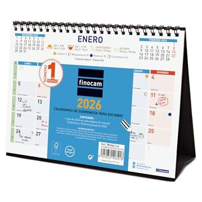 Finocam Calendrier de bureau à écrire 2026 mois vue janvier décembre (12 mois) Calendrier 2026 à noter Planificateur mensuel couleur espagnol Finocam Calendrier de bureau à écrire 2026 mois vue janvier décembre (12 mois) Calendrier 2026 à noter Planificateur mensuel couleur espagnol