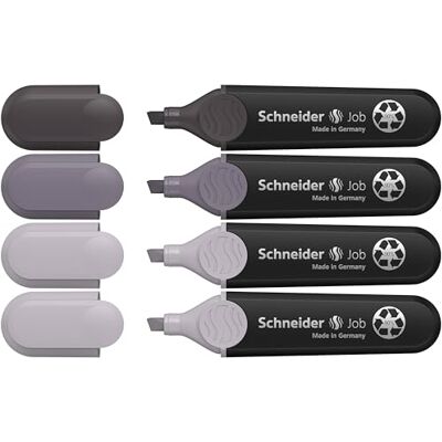 Schneider Job 150 Lot de 4 surligneurs (en plastique recyclé, récompensé par l'ange bleu) Nuances de gris, gris taupe Schneider Job 150 Lot de 4 surligneurs (en plastique recyclé, récompensé par l'ange bleu) Nuances de gris, gris taupe