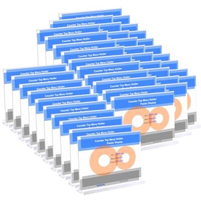 TUKA-i-AKUT Lot de 40 supports de menu A5 avec base en acrylique + cadre, support de panneau d'affichage double face, support transparent pour affiche, support en T pour bureau, exposition, TUKA-i-AKUT Lot de 40 supports de menu A5 avec base en acrylique + cadre, support de panneau d'affichage double face, support transparent pour affiche, support en T pour bureau, exposition,