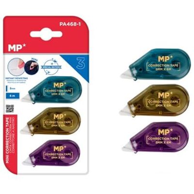 MP Lot de 3 rouleaux correcteurs souris, 6 m x 5 mm, ruban correcteur précis, effaçable immédiatement, pour bureau, bureau à domicile ou école, coacts MP Lot de 3 rouleaux correcteurs souris, 6 m x 5 mm, ruban correcteur précis, effaçable immédiatement, pour bureau, bureau à domicile ou école, coacts