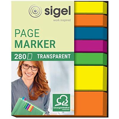 Sigel Hn616 Marque-Pages Adhésifs en Papier Transparent, 2 Tailles 5 X 2 cm et 5 X 0,6 cm, 280 Feuilles, 5 Couleurs Sigel Hn616 Marque-Pages Adhésifs en Papier Transparent, 2 Tailles 5 X 2 cm et 5 X 0,6 cm, 280 Feuilles, 5 Couleurs