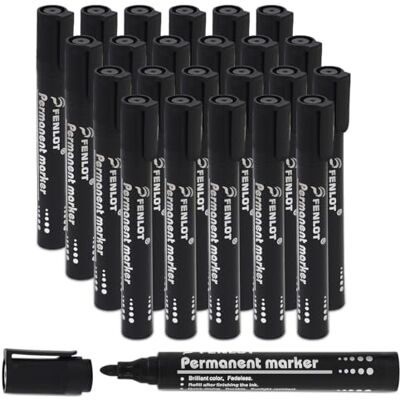 Waytex Lot de 24 Marqueurs Permanents Noir Pointe Conique Encre indélébile Feutre Pointe Ogive 1,5 à 2 mm Waytex Lot de 24 Marqueurs Permanents Noir Pointe Conique Encre indélébile Feutre Pointe Ogive 1,5 à 2 mm