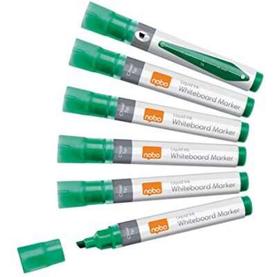 Nobo Marqueurs Effaçables à Sec Liquid Ink pour Tableau Blanc, Pointe Biseautée de 4mm, Lot de 10, 1915385, Vert Nobo Marqueurs Effaçables à Sec Liquid Ink pour Tableau Blanc, Pointe Biseautée de 4mm, Lot de 10, 1915385, Vert