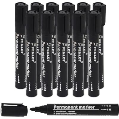 Waytex Lot de 12 Marqueurs Permanents Noir Pointe Conique Encre indélébile Feutre Pointe Ogive 1,5 à 2 mm Waytex Lot de 12 Marqueurs Permanents Noir Pointe Conique Encre indélébile Feutre Pointe Ogive 1,5 à 2 mm