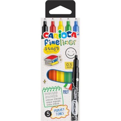 CARIOCA Fineliner Modèle Study Boîte de 5 Fineliners Couleurs primaires Pointe précise 0,5 mm Fabriqué en Italie avec des couleurs brillantes CARIOCA Fineliner Modèle Study Boîte de 5 Fineliners Couleurs primaires Pointe précise 0,5 mm Fabriqué en Italie avec des couleurs brillantes