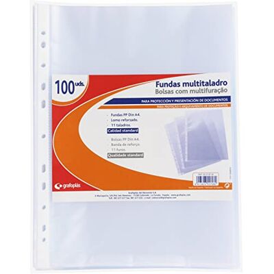 Grafoplás Grafoplas 5576700 Lot de 100 pochettes multiperceuse A4, polypropylène standard, couleur transparente, cuir orange Grafoplás Grafoplas 5576700 Lot de 100 pochettes multiperceuse A4, polypropylène standard, couleur transparente, cuir orange