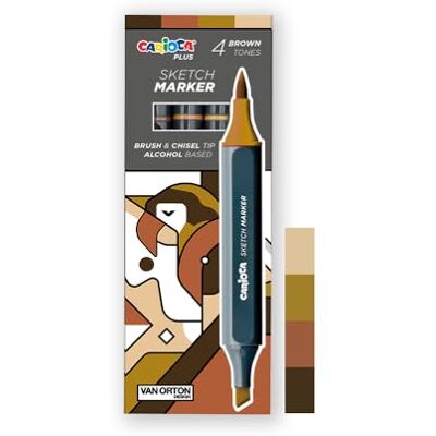 CARIOCA Plus Sketch Marqueurs, marqueurs à double pointe, tons marron, 4 pièces CARIOCA Plus Sketch Marqueurs, marqueurs à double pointe, tons marron, 4 pièces