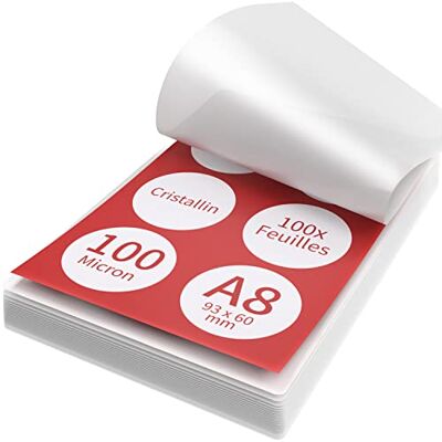 Acropaq Feuilles plastifieuse A8-100 mic, 100 pochettes, Brillantes, Format carte de visite, Qualité supérieure, Coins arrondis, Convient pour les matériaux d'artisanat 18017 Acropaq Feuilles plastifieuse A8-100 mic, 100 pochettes, Brillantes, Format carte de visite, Qualité supérieure, Coins arrondis, Convient pour les matériaux d'artisanat 18017