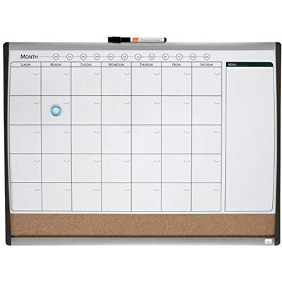 Nobo Petit tableau blanc magnétique avec tableau en liège, calendrier hebdomadaire et mensuel, cadre bombé, montage mural, pour la maison/le bureau, 585 x 430 mm, 1903813 Nobo Petit tableau blanc magnétique avec tableau en liège, calendrier hebdomadaire et mensuel, cadre bombé, montage mural, pour la maison/le bureau, 585 x 430 mm, 1903813