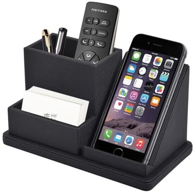 XNONE Organiseur de bureau en cuir avec support pour téléphone portable, télécommande, porte-stylos, porte-cartes de visite, système de rangement multifonction pour bureau, maison, école XNONE Organiseur de bureau en cuir avec support pour téléphone portable, télécommande, porte-stylos, porte-cartes de visite, système de rangement multifonction pour bureau, maison, école