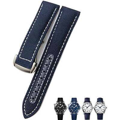 GMJGCIRVC Bracelet de montre en nylon tissé 19 mm 20 mm Noir Bleu Déployment Boucle en cuir pour Omega AT150 Aqua Terra, Bleu, blanc, argent, 19mm GMJGCIRVC Bracelet de montre en nylon tissé 19 mm 20 mm Noir Bleu Déployment Boucle en cuir pour Omega AT150 Aqua Terra, Bleu, blanc, argent, 19mm