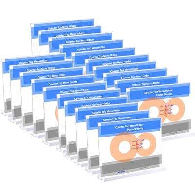 TUKA-i-AKUT Lot de 20 supports de menu A5 avec base en acrylique + cadre, support de panneau d'affichage double face, support transparent pour affiche, support en T pour bureau, exposition, TUKA-i-AKUT Lot de 20 supports de menu A5 avec base en acrylique + cadre, support de panneau d'affichage double face, support transparent pour affiche, support en T pour bureau, exposition,