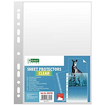 D.RECT - Pochettes Perforées Format A4-75 Microns Paquet de 100 Unités Transparent Perforé Lisse Poches en Polypropylène Pochettes Perforées de Qualité D.RECT - Pochettes Perforées Format A4-75 Microns Paquet de 100 Unités Transparent Perforé Lisse Poches en Polypropylène Pochettes Perforées de Qualité