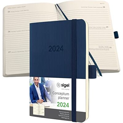 Sigel Conceptum C2433 Agenda semainier 2024, env. A6, bleu foncé, couverture souple, 176 pages, élastique, passant pour stylo, pochette d'archives, certifié PEFC, Conceptum Sigel Conceptum C2433 Agenda semainier 2024, env. A6, bleu foncé, couverture souple, 176 pages, élastique, passant pour stylo, pochette d'archives, certifié PEFC, Conceptum