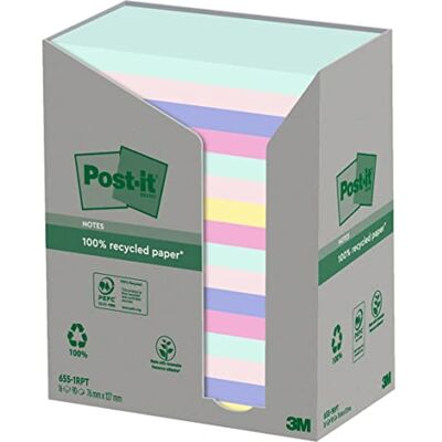 Post-it Notes Recyclées, Couleurs Assorties, Pack de 16 Blocs, 100 Feuilles par Bloc, 76 mm x 127 mm, Vert, Rose, Bleu, Jaune Notes Autocollantes Fabriquées avec du Papier Recyclé à 100% Post-it Notes Recyclées, Couleurs Assorties, Pack de 16 Blocs, 100 Feuilles par Bloc, 76 mm x 127 mm, Vert, Rose, Bleu, Jaune Notes Autocollantes Fabriquées avec du Papier Recyclé à 100%