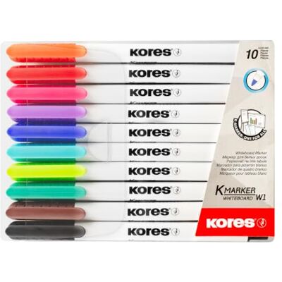 Kores K-Marker : Marqueurs de Couleur pour Tableau Blanc à Pointe Fine, Effaçable à Sec et à Encre à Faible Odeur, Fournitures Scolaires et de Bureau, Paquet de 10 Couleurs Assorties Kores K-Marker : Marqueurs de Couleur pour Tableau Blanc à Pointe Fine, Effaçable à Sec et à Encre à Faible Odeur, Fournitures Scolaires et de Bureau, Paquet de 10 Couleurs Assorties