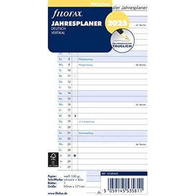 Filofax Calendrier personnel 2025 Planificateur annuel vertical (allemand) Filofax Calendrier personnel 2025 Planificateur annuel vertical (allemand)