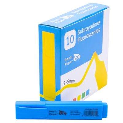 RAYLU PAPER Surligneurs fluorescents à pointe biseautée, lot de 10 marqueurs fluorescents avec trait de 2 à 5 mm, marqueurs fluorescents pour organisation (bleu) RAYLU PAPER Surligneurs fluorescents à pointe biseautée, lot de 10 marqueurs fluorescents avec trait de 2 à 5 mm, marqueurs fluorescents pour organisation (bleu)