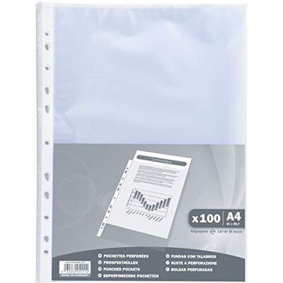 EXACOMPTA Réf. 5111E Sachet de 100 pochettes perforées Economique en Polypropylène Grainé Epaisseur 4/100ème Perforation universelle 11 trous Format à classer A4 Incolore EXACOMPTA Réf. 5111E Sachet de 100 pochettes perforées Economique en Polypropylène Grainé Epaisseur 4/100ème Perforation universelle 11 trous Format à classer A4 Incolore