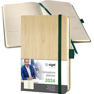 Sigel C2475 Agenda semainier 2024 environ A6 couverture en bambou véritable couverture rigide 176 pages avec bande élastique, passant pour stylo, pochette d'archive certifiée PEFC Sigel C2475 Agenda semainier 2024 environ A6 couverture en bambou véritable couverture rigide 176 pages avec bande élastique, passant pour stylo, pochette d'archive certifiée PEFC