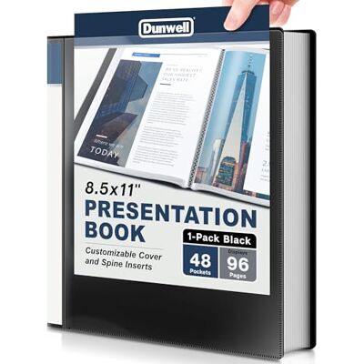 Dunwell Classeur de présentation 48 pages, 96 vues, pochettes en plastique, rangement et organisation pour documents, photos, œuvres d'art d'enfants, projets, recettes, 21,6 x 27,9 cm, noir Dunwell Classeur de présentation 48 pages, 96 vues, pochettes en plastique, rangement et organisation pour documents, photos, œuvres d'art d'enfants, projets, recettes, 21,6 x 27,9 cm, noir