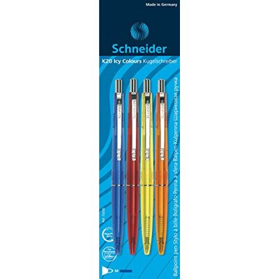 Schneider Icy Couleurs Stylo à bille K20, pointe M, encre bleue, Blister Lot de 4 couleurs Crayons-assorted Schneider Icy Couleurs Stylo à bille K20, pointe M, encre bleue, Blister Lot de 4 couleurs Crayons-assorted